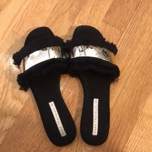 Zara black and gold slides